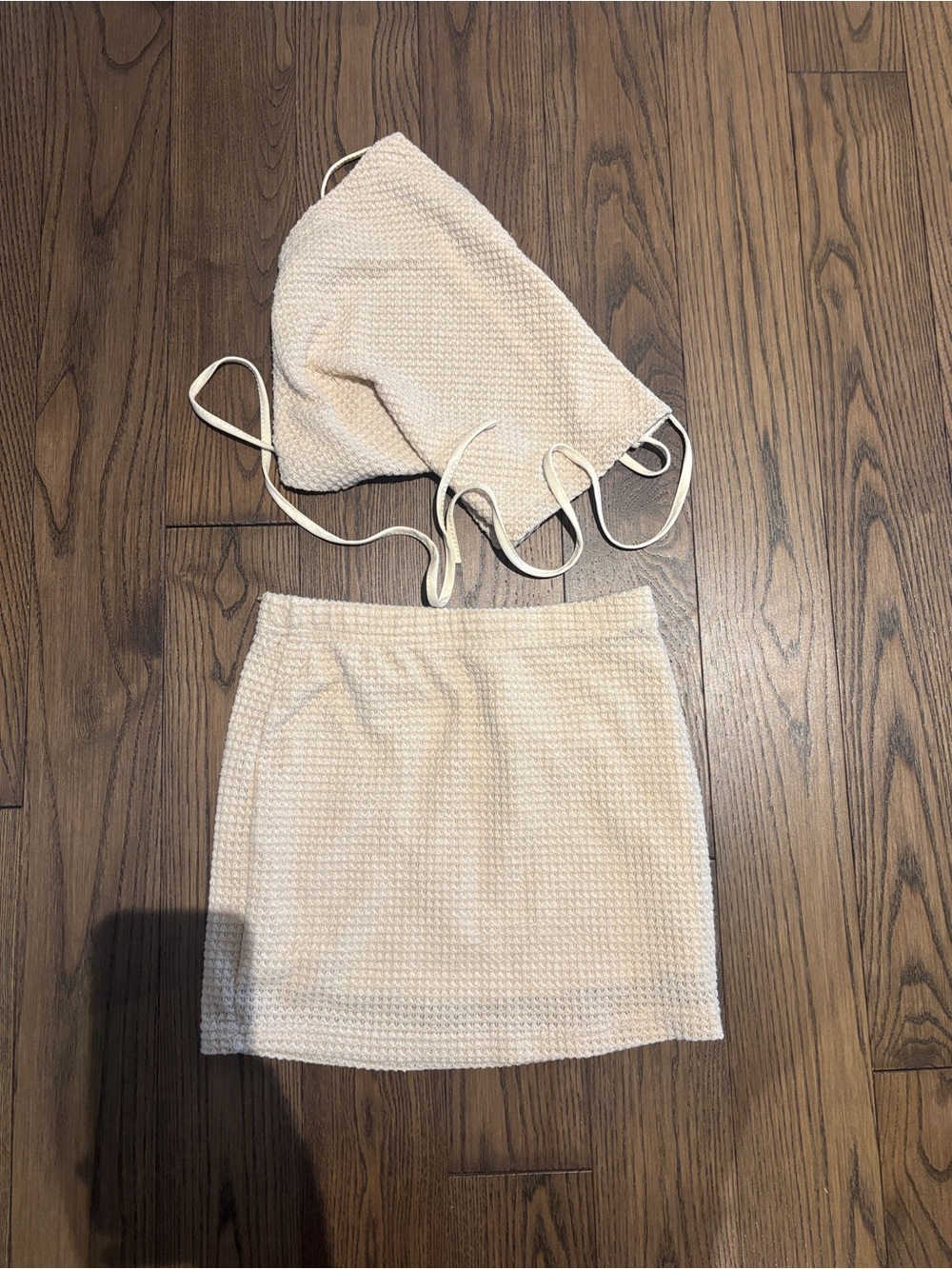 SHEIN Cream Textured Knit Two-Piece Skirt Set